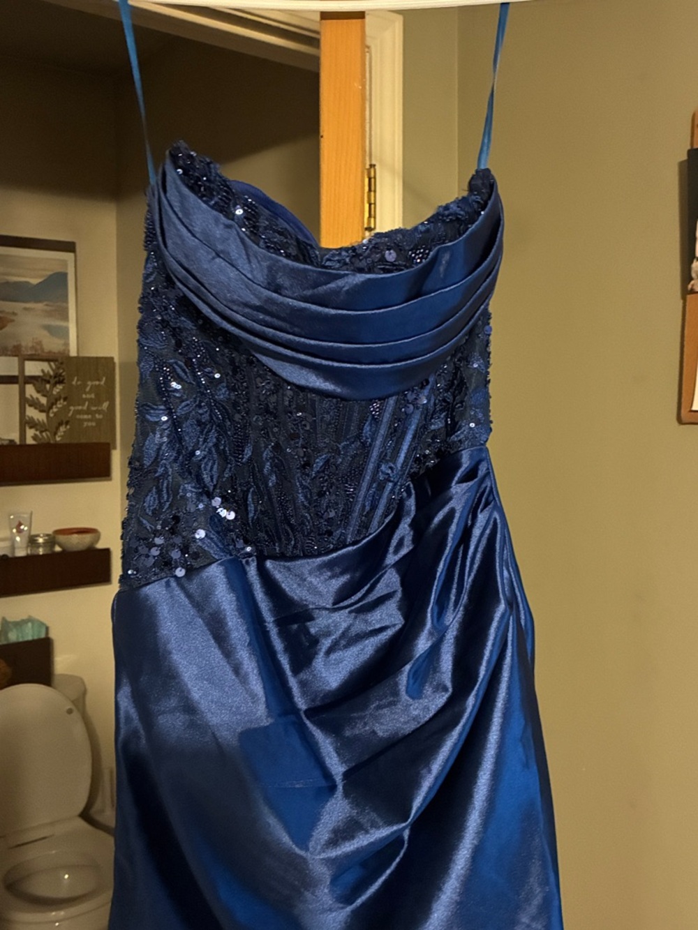 Women's Navy Blue Satin & Sequin Cocktail Dress